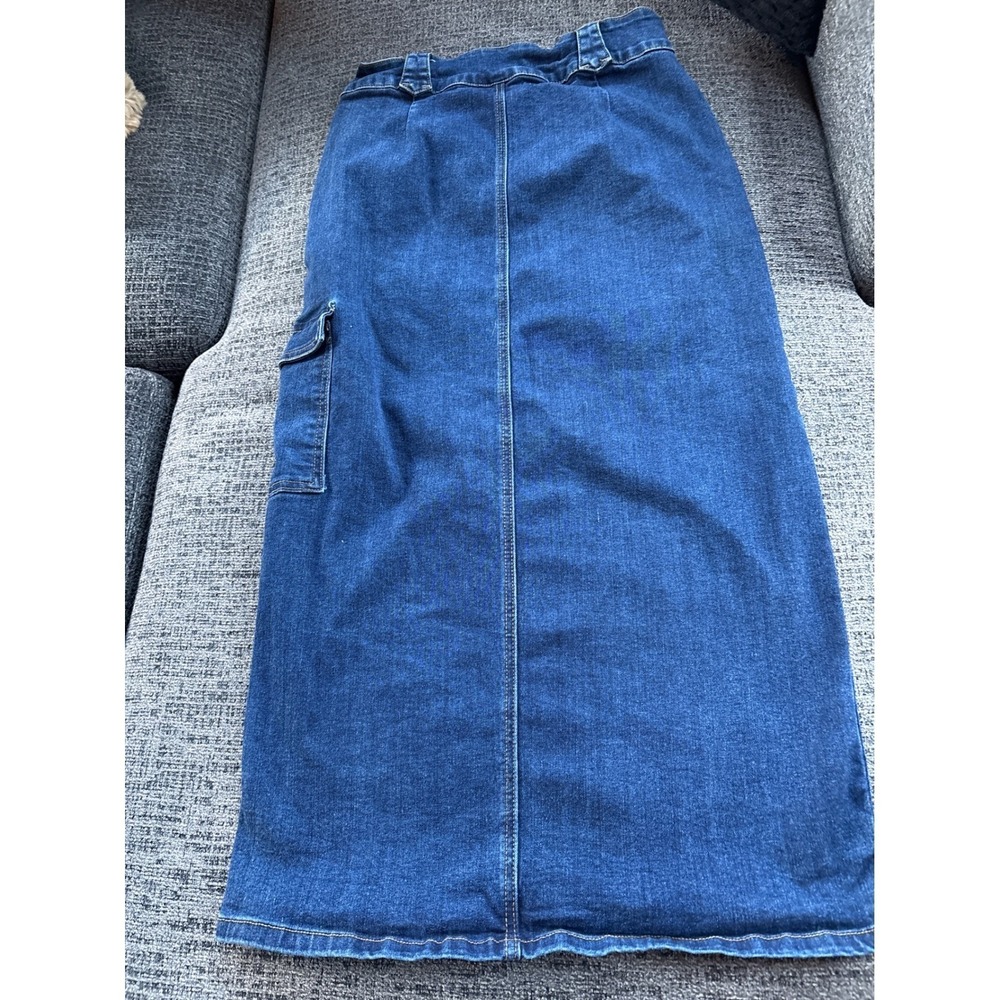 Cider Denim Cargo Edgy Maxi Skirt Blue Button Front Slit Pockets Size M - Picture 5 of 9